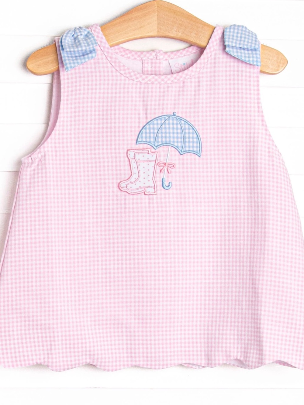 Pink Gingham Girls' Sleeveless Top with Umbrella Applique